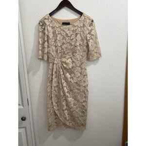 Women's CONNECTED APPAREL Elegant Beige Lace Dress 1/2 Sleeves Size 6 EUC
